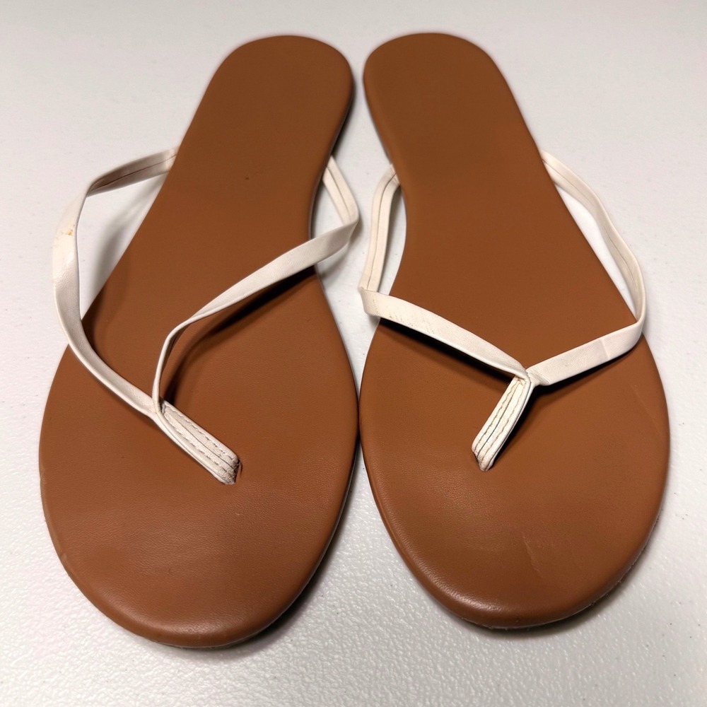 LC Lauren Conrad White Tan Thong Sandals Flat Flip Flops Minimalist Size 10